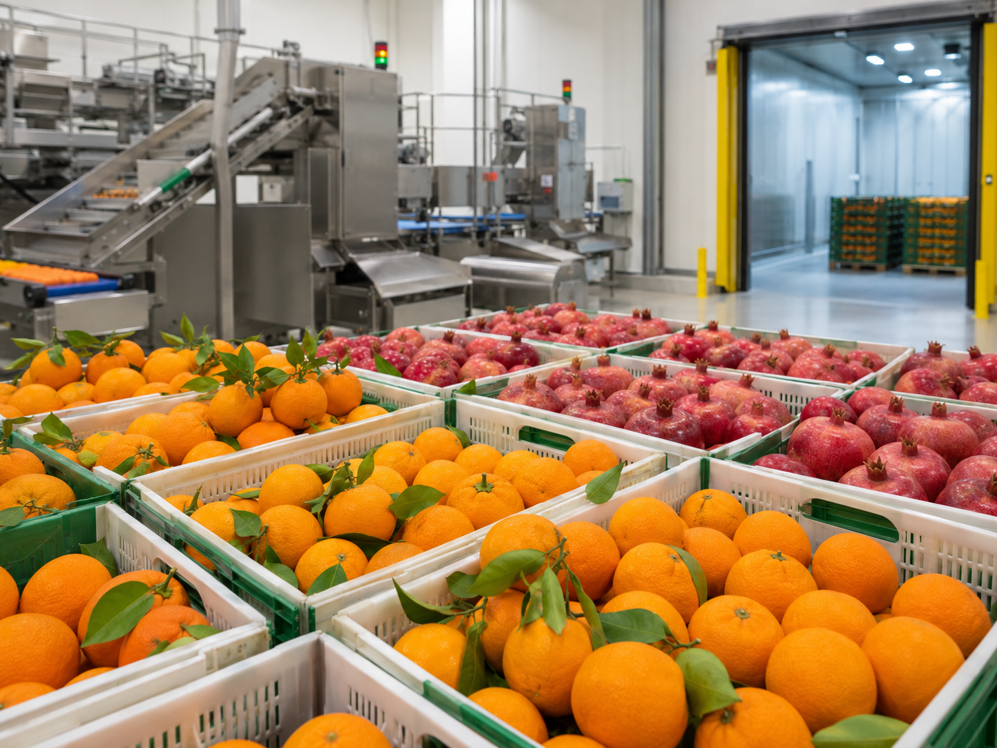 Fresh oranges and pomegranates prepared for export in a modern packing facility